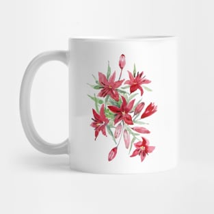 Asiatic red lilies. Watercolor Illustration. Mug